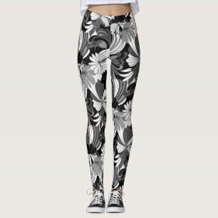 Hibiscus Jungle Hawaiian Tropical Floral Black Leggings