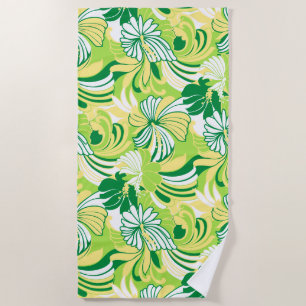 Hibiscus Jungle Hawaiian Tropical Floral - Lime Beach Towel