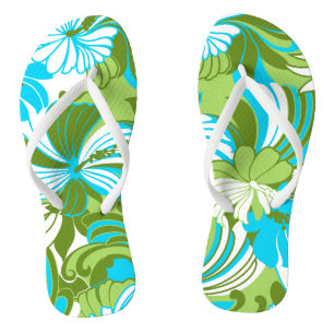 Hibiscus Jungle Hawaiian Tropical Floral Lime Jandals