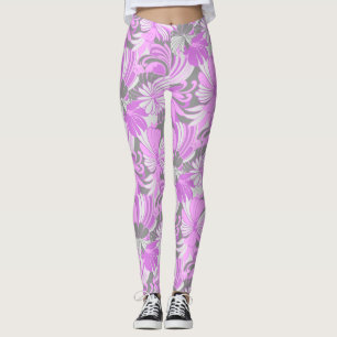 Hibiscus Jungle Hawaiian Tropical Floral Violet Leggings