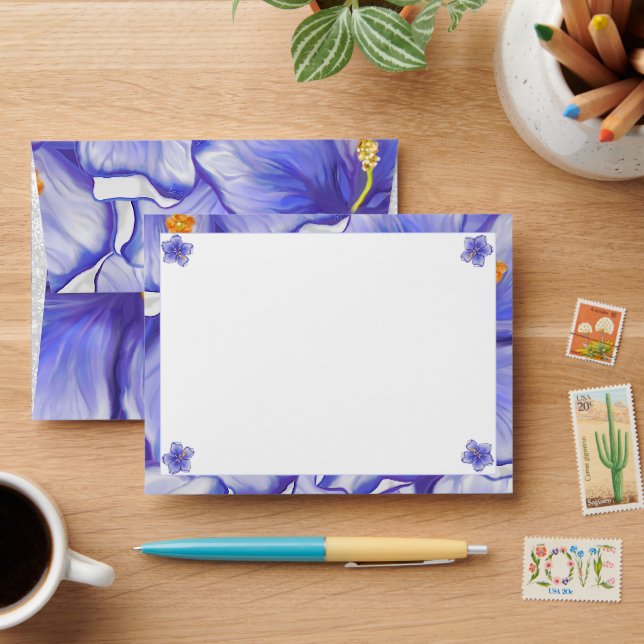 Hibiscus & lace BLUE Envelope (Desk)