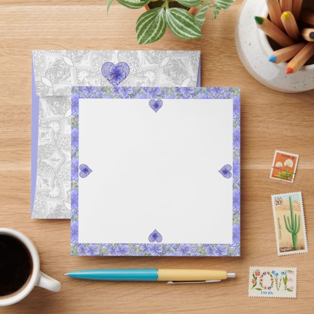Hibiscus & lace BLUE Envelope (Desk)