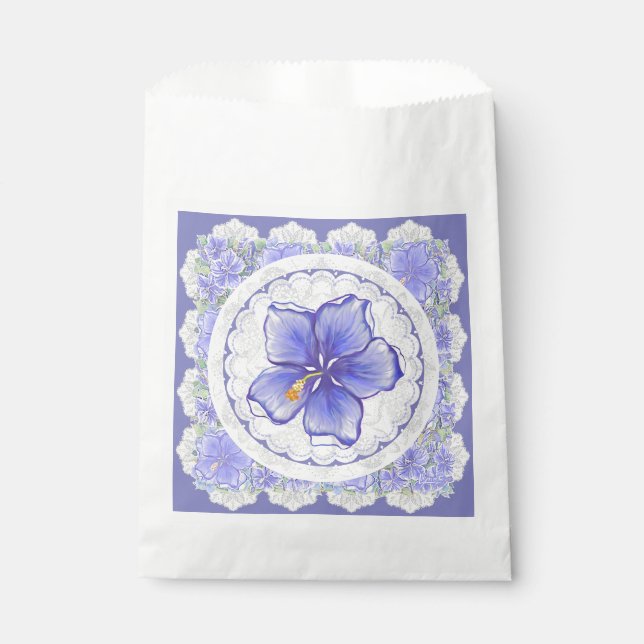 Hibiscus & lace BLUE Favour Bags (Front)