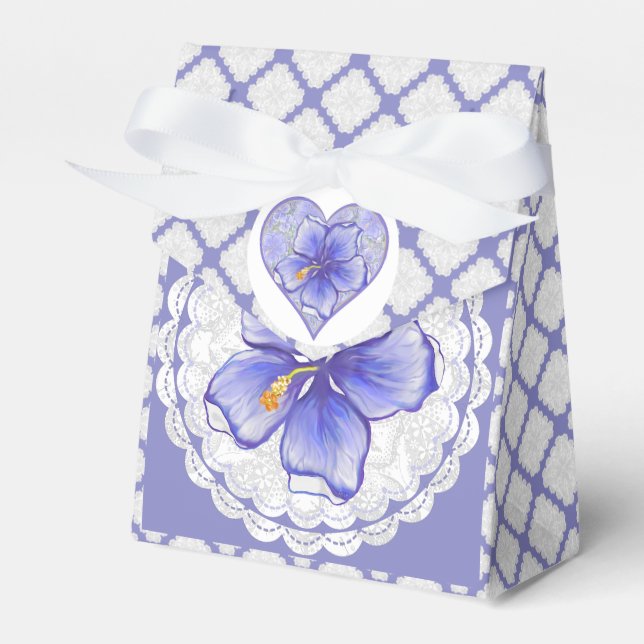Hibiscus & lace BLUE Favour Box (Front Side)