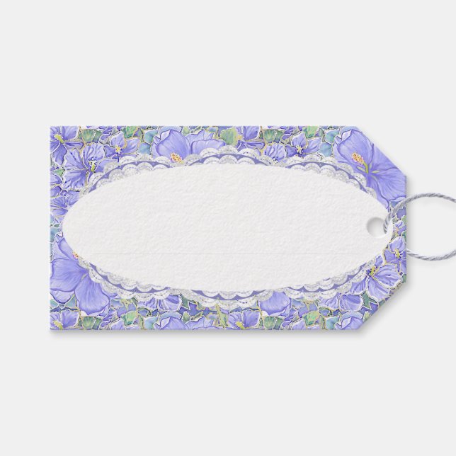 Hibiscus & lace BLUE Gift Tags (Front (Horizontal))