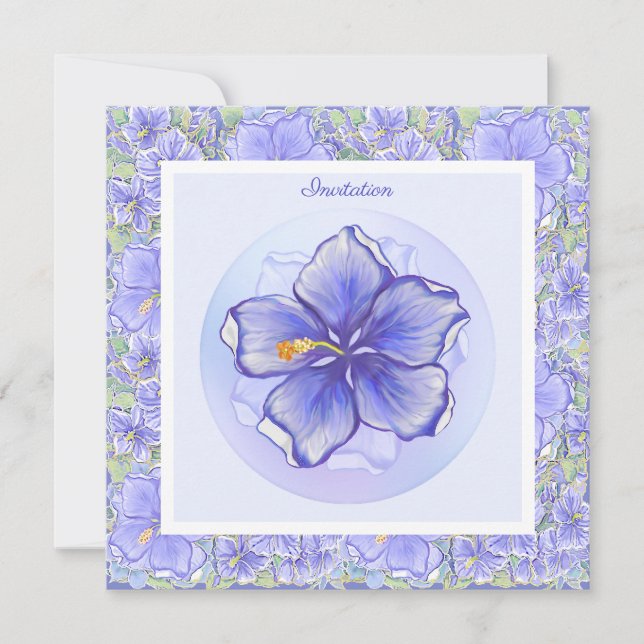 Hibiscus & lace BLUE Invitation (Front)