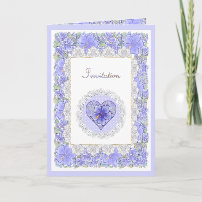 Hibiscus & lace BLUE Invitation (Front)