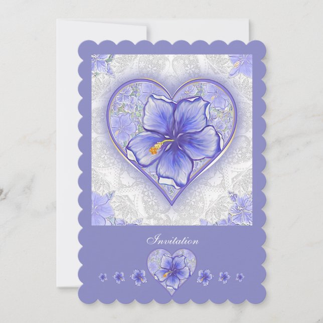 Hibiscus & lace BLUE Invitation (Front)