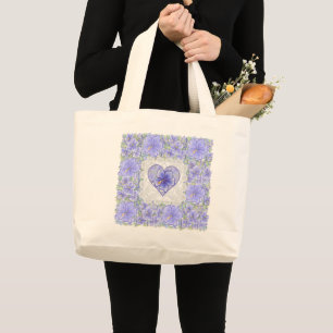 hibiscus & lace BLUE Large Tote Bag