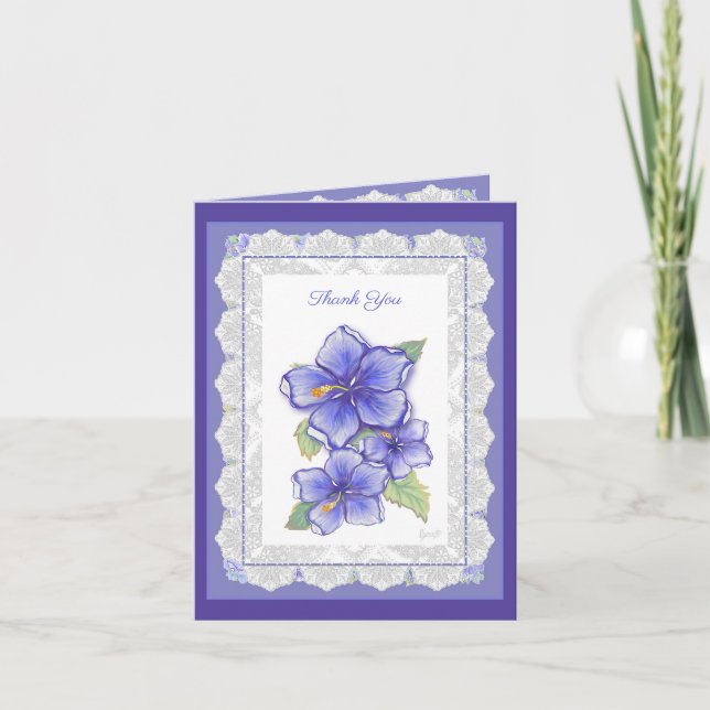 Hibiscus & lace BLUE Note Card (Front)