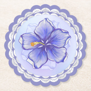 Hibiscus & lace BLUE Paper Coaster