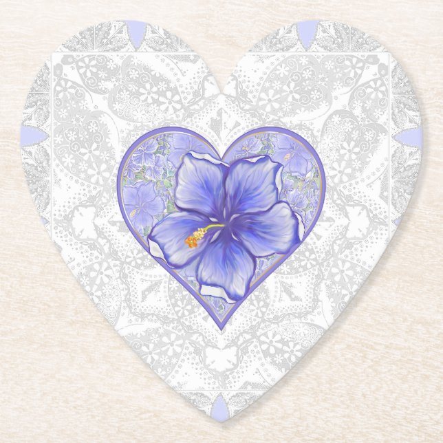 Hibiscus & lace BLUE Paper Coaster (Front)