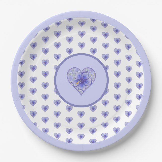 Hibiscus & lace BLUE Paper Plate (Front)