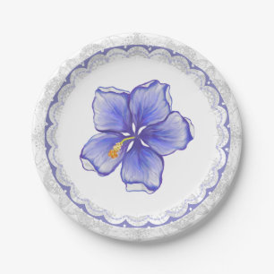 Hibiscus & lace BLUE Paper Plate