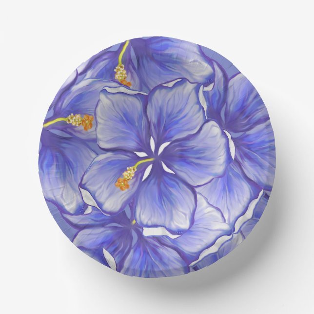 Hibiscus & lace BLUE Paper Plate (Front)