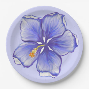 Hibiscus & lace BLUE Paper Plate