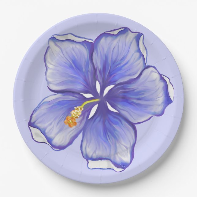 Hibiscus & lace BLUE Paper Plate (Front)