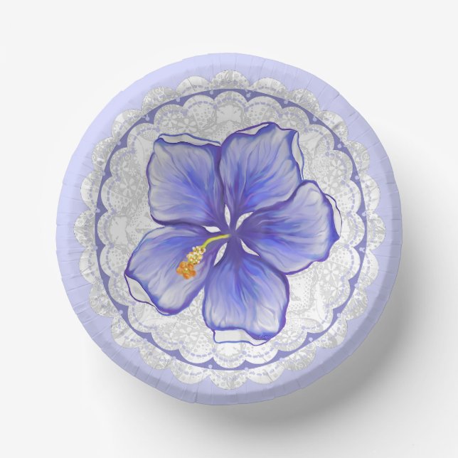 Hibiscus & lace BLUE Paper Plate (Front)