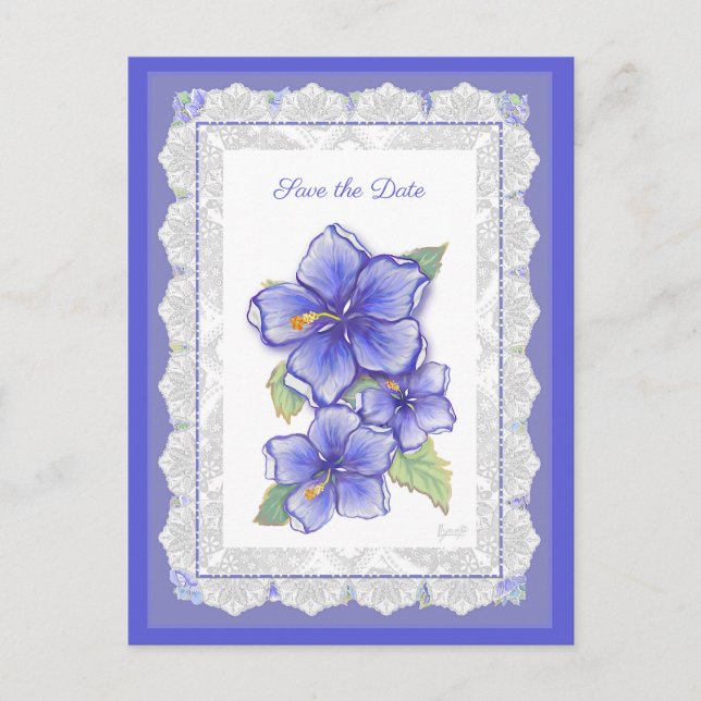 Hibiscus & lace BLUE Postcard (Front)