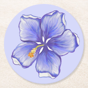 Hibiscus & lace BLUE Round Paper Coaster