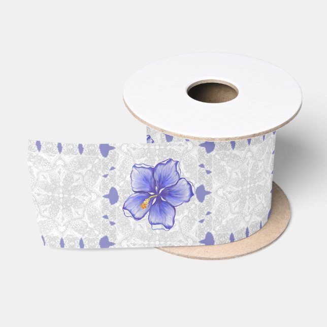 Hibiscus & lace BLUE Satin Ribbon (Spool)