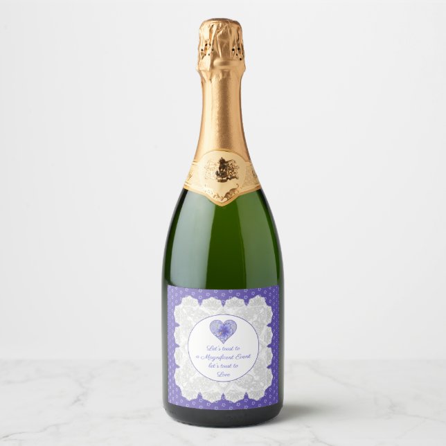 Hibiscus & lace BLUE Sparkling Wine Label (Front)