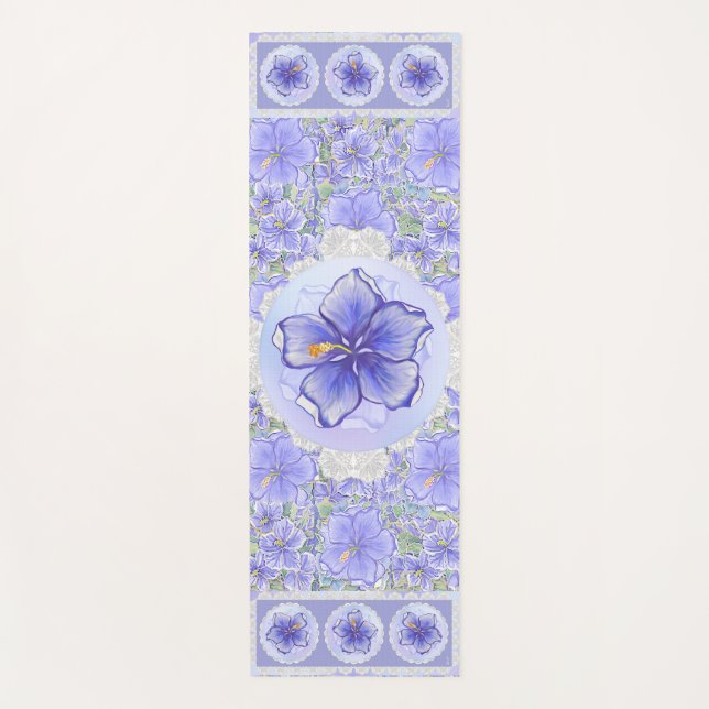 Hibiscus & lace BLUE Yoga Mat (Front)
