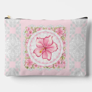 Hibiscus & lace PINK Accessory Pouch