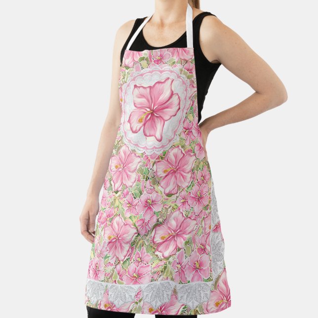 Hibiscus & lace PINK Apron (Insitu)