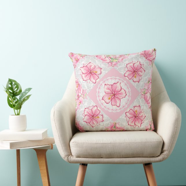 Hibiscus & lace PINK Cushion (Chair)