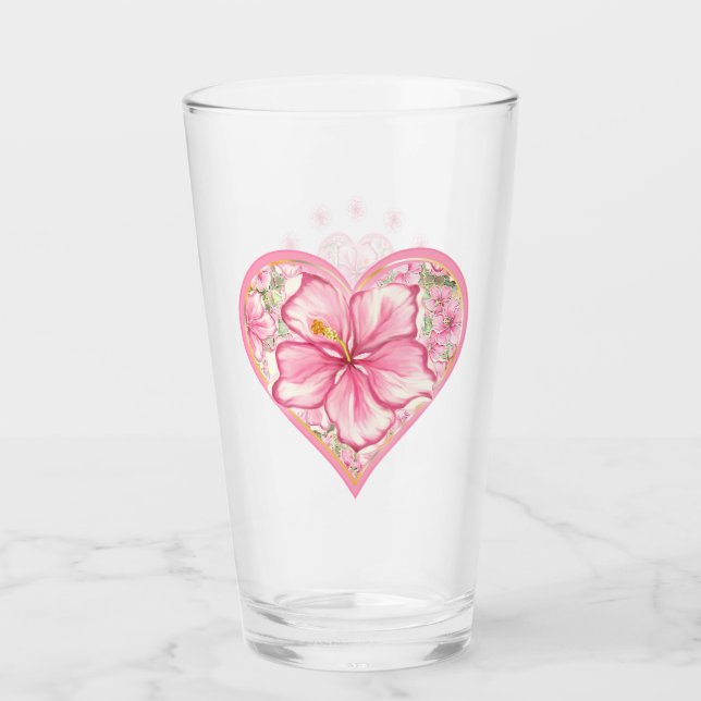 Hibiscus & lace PINK Glass (Front)
