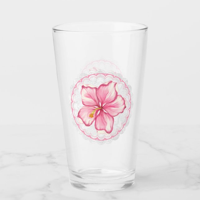 Hibiscus & lace PINK Glass (Front)