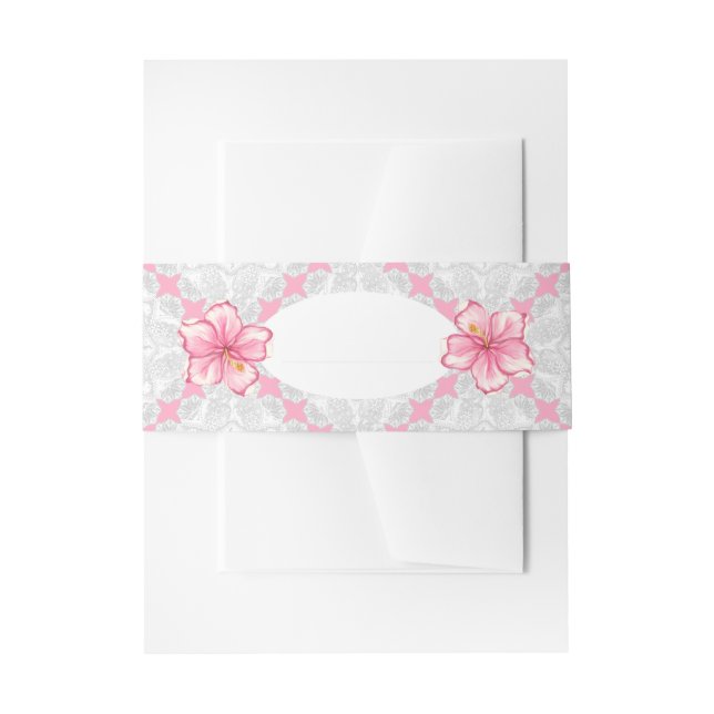 Hibiscus & lace PINK Invitation Belly Band (Front Example)