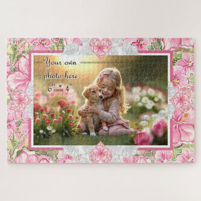 Hibiscus & lace PINK Jigsaw Puzzle (Horizontal)