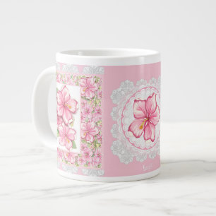 Hibiscus & lace PINK Large Coffee Mug