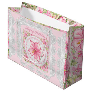 Hibiscus & lace PINK Large Gift Bag