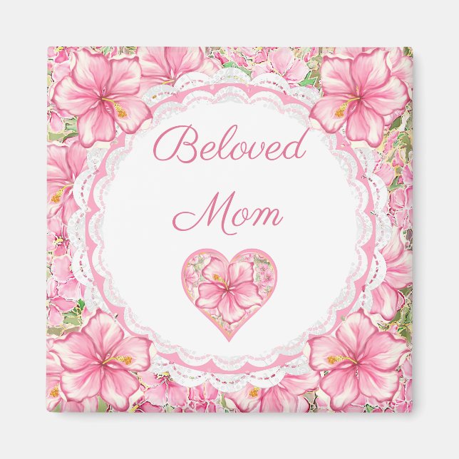 Hibiscus & lace PINK Magnet (Front)