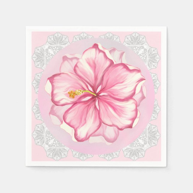 Hibiscus & lace PINK Napkin (Front)