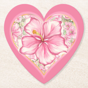 Hibiscus & lace PINK Paper Coaster