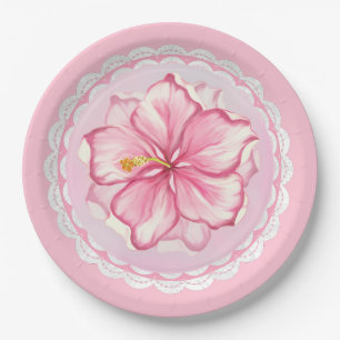 Hibiscus & lace PINK Paper Plate