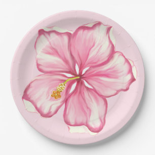 Hibiscus & lace PINK Paper Plate