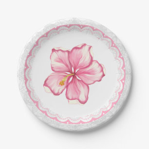 Hibiscus & lace PINK Paper Plate