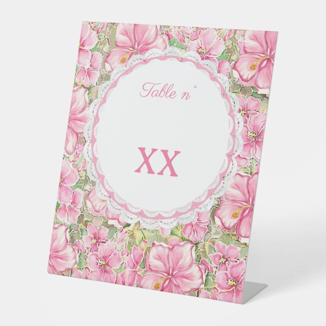 Hibiscus & lace PINK Pedestal Sign (Front)