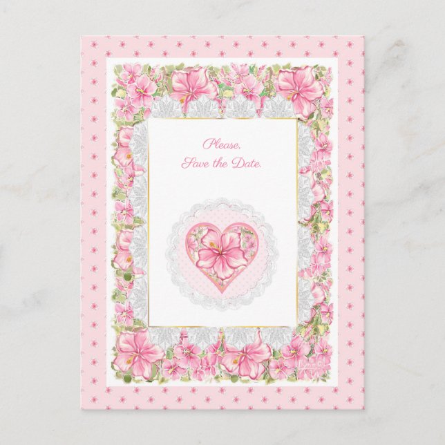 Hibiscus & lace PINK Postcard (Front)