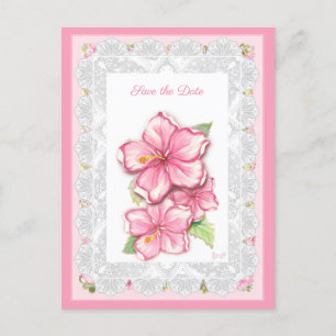 Hibiscus & lace PINK Postcard