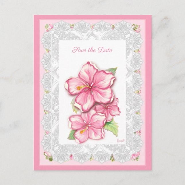 Hibiscus & lace PINK Postcard (Front)