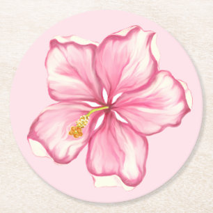 Hibiscus & lace PINK Round Paper Coaster