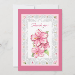 Hibiscus & lace PINK Thank You Card