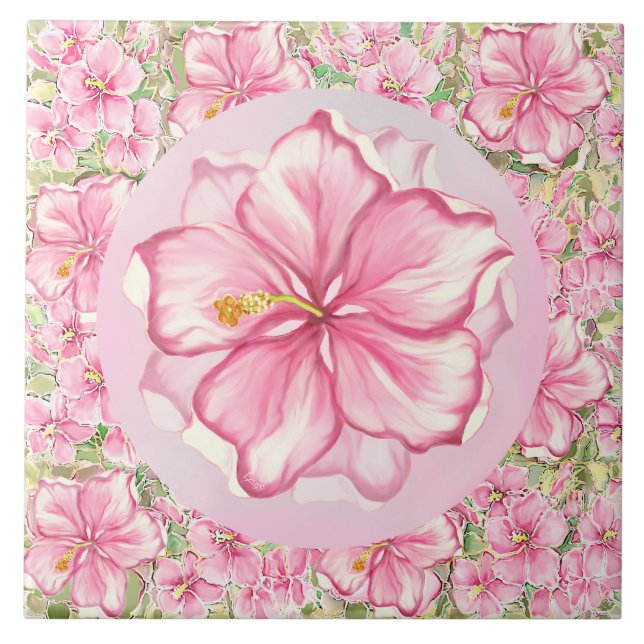 Hibiscus & lace PINK Tile (Front)