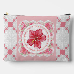 Hibiscus & lace RED Accessory Pouch